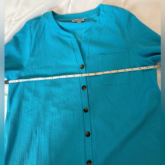 Floral & Ivy Women’s Turquoise Button-Up Blouse, Size M – Lightweight Casual Top - Picture 3 of 12